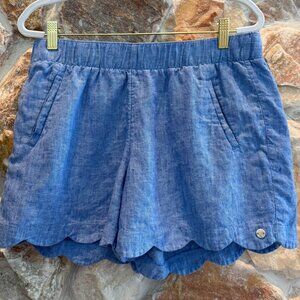 Lilly Pulitzer Brea Linen in Beckon Blue x Sea Salt Scalloped Shorts Size M